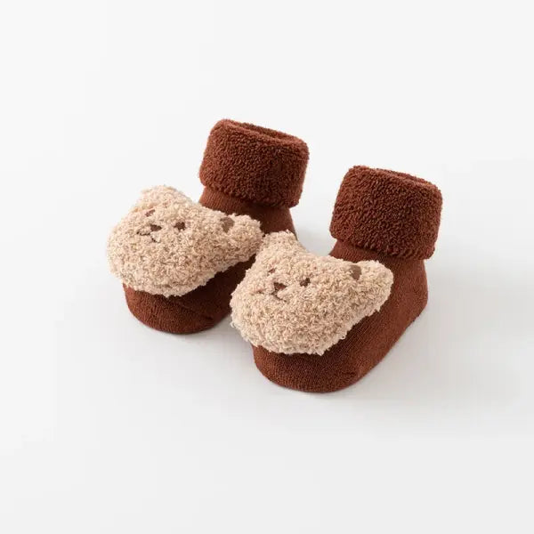 Cute Cartoon Bear Baby Socks – Winter Soft Cotton Anti-Slip for Boys & Girls - Brown / 0-1Years(S)