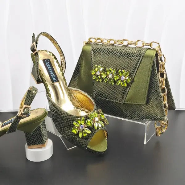 Lilac Peep Toe Italian Design Pumps 6.5cm Heel Party Set - Olive / 42 / China Mainland