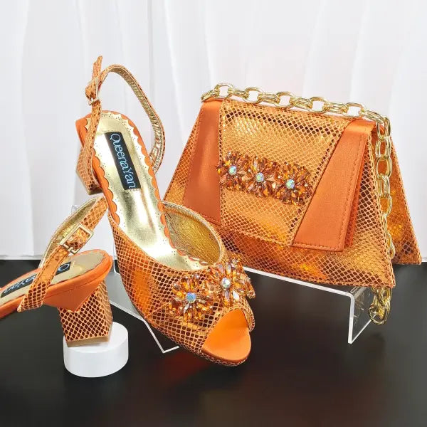 Lilac Peep Toe Italian Design Pumps 6.5cm Heel Party Set - Orange / 42 / China Mainland