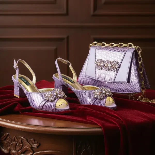 Lilac Peep Toe Italian Design Pumps 6.5cm Heel Party Set