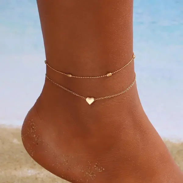 Women’s Heart & Butterfly Anklet Set – Bohemian Beaded Beach Retro Party Jewelry - OV5099101HB