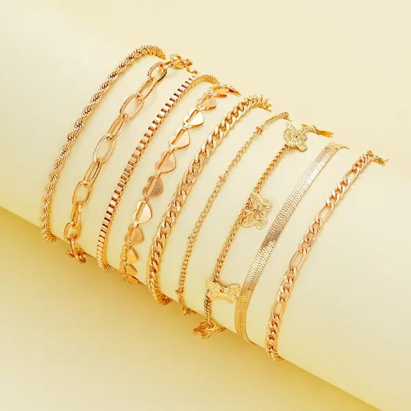 Women’s Heart & Butterfly Anklet Set – Bohemian Beaded Beach Retro Party Jewelry