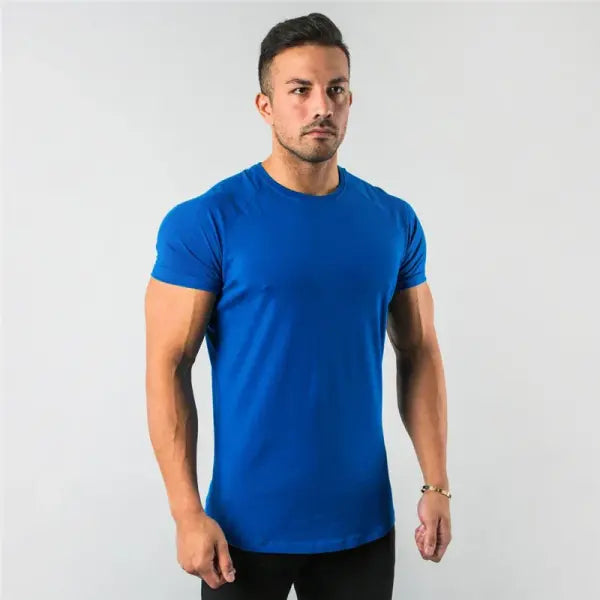 New Fashion Plain Tops Tees Fitness Mens T Shirt Short Sleeve Muscle Joggers Bodybuilding Tshirt Male Gym Clothes Slim