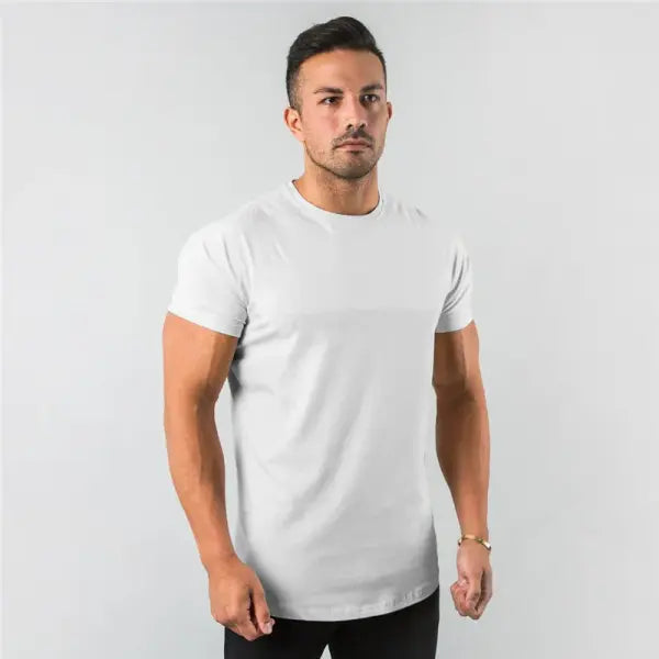 New Fashion Plain Tops Tees Fitness Mens T Shirt Short Sleeve Muscle Joggers Bodybuilding Tshirt Male Gym Clothes Slim