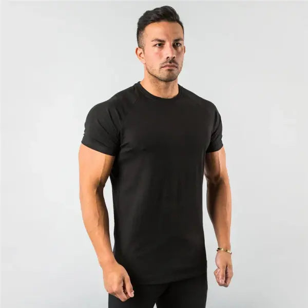 New Fashion Plain Tops Tees Fitness Mens T Shirt Short Sleeve Muscle Joggers Bodybuilding Tshirt Male Gym Clothes Slim