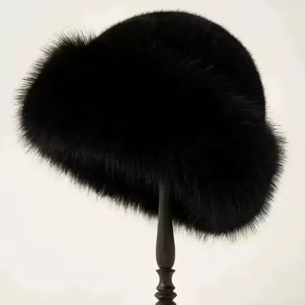 Women’s Fluffy Fur Bucket Hat – Plush Winter Warm Fisherman Hat Thick Cozy Snow Day Panama Cap - Black