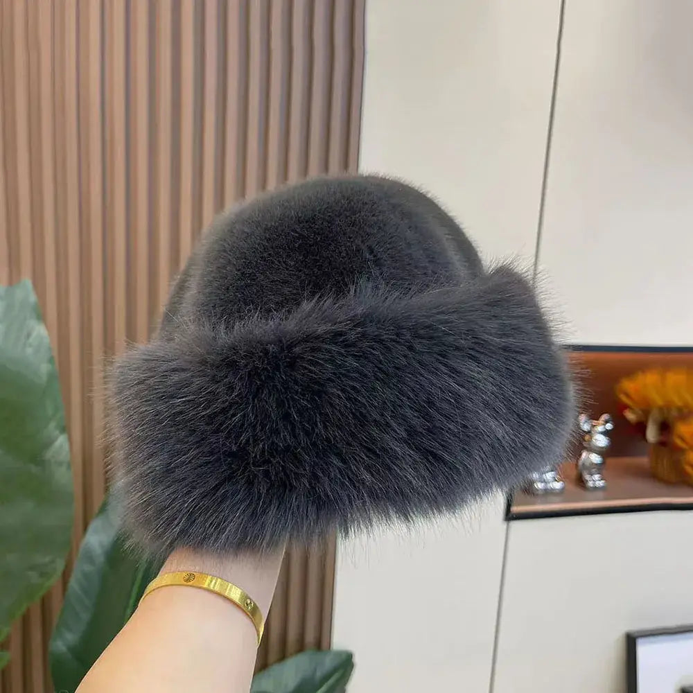 New Fluffy Fur Women’s Winter Hat Warm Ear Protection Snow Ski Cap Female Faux Fox Fur Bomber Hat Windproof Russian Hat