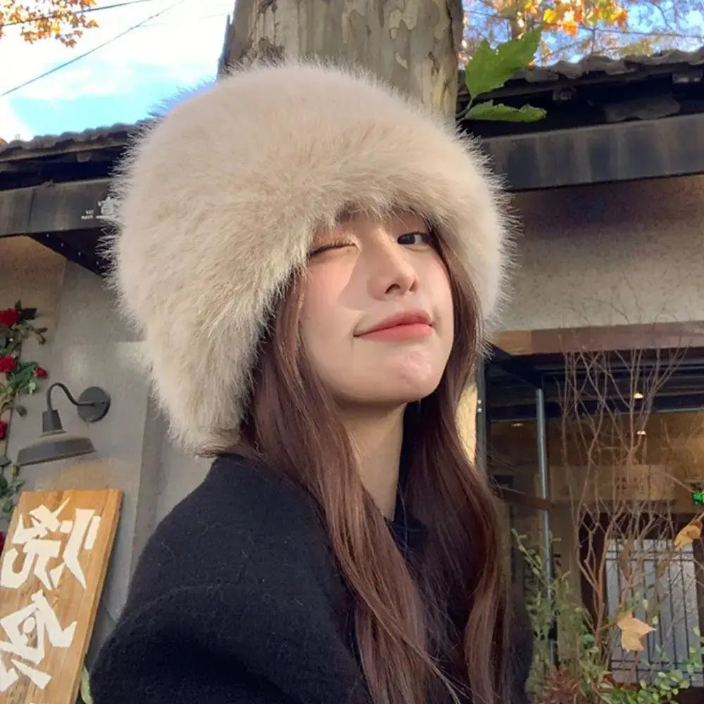 New Fluffy Fur Women’s Winter Hat Warm Ear Protection Snow Ski Cap Female Faux Fox Fur Bomber Hat Windproof Russian Hat