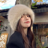 New Fluffy Fur Women’s Winter Hat Warm Ear Protection Snow Ski Cap Female Faux Fox Fur Bomber Hat Windproof Russian Hat