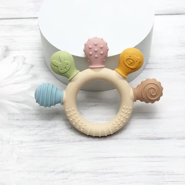 New hand multicolor Silicone Baby Ring Teether Anxiety Teething Toys 0-12 Months Chew Beads Sensory Gum Relief Soother