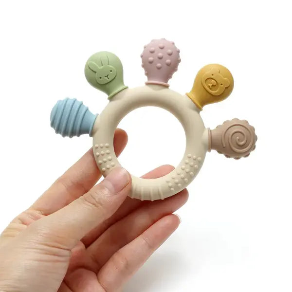 New hand multicolor Silicone Baby Ring Teether Anxiety Teething Toys 0-12 Months Chew Beads Sensory Gum Relief Soother