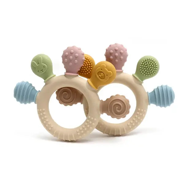 New hand multicolor Silicone Baby Ring Teether Anxiety Teething Toys 0-12 Months Chew Beads Sensory Gum Relief Soother