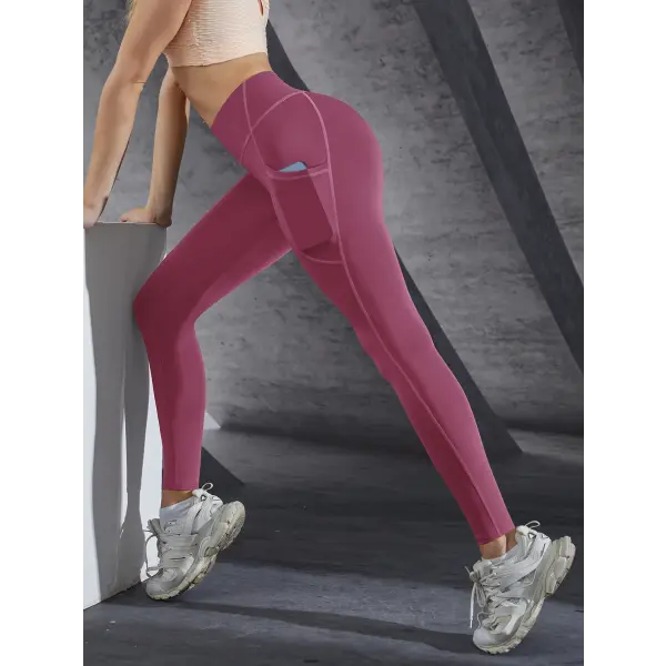 New High Waist Women’s Leggings Stretch Yoga Pants Tights With Pockets Push Up Fitness Running Sportswear Solid Color