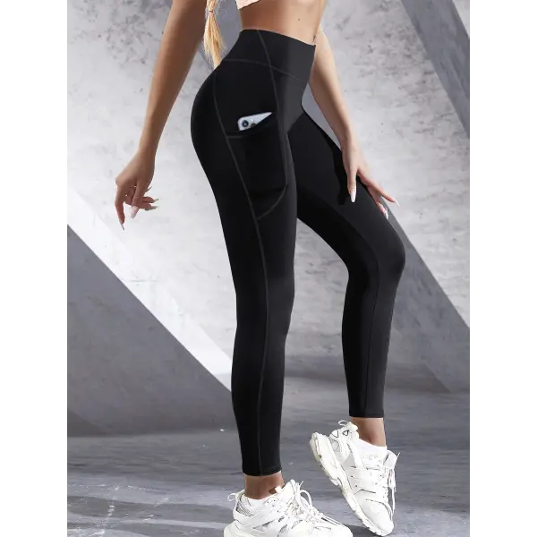 New High Waist Women’s Leggings Stretch Yoga Pants Tights With Pockets Push Up Fitness Running Sportswear Solid Color