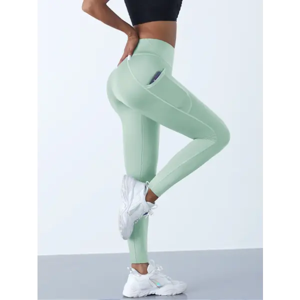 New High Waist Women’s Leggings Stretch Yoga Pants Tights With Pockets Push Up Fitness Running Sportswear Solid Color