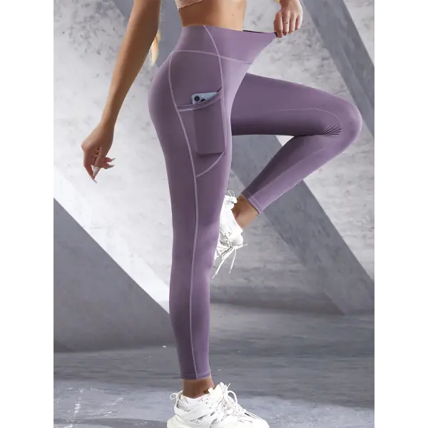New High Waist Women’s Leggings Stretch Yoga Pants Tights With Pockets Push Up Fitness Running Sportswear Solid Color