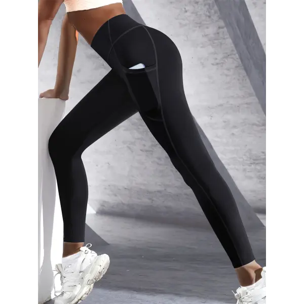 New High Waist Women’s Leggings Stretch Yoga Pants Tights With Pockets Push Up Fitness Running Sportswear Solid Color