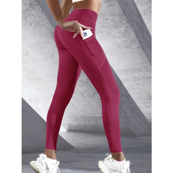 New High Waist Women’s Leggings Stretch Yoga Pants Tights With Pockets Push Up Fitness Running Sportswear Solid Color