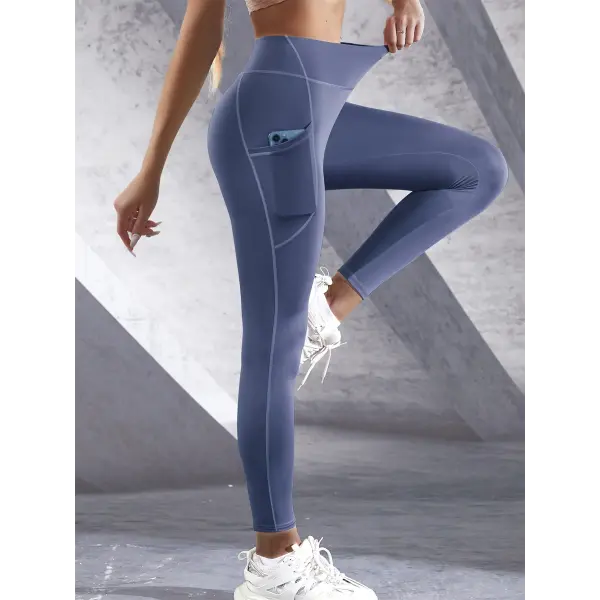 New High Waist Women’s Leggings Stretch Yoga Pants Tights With Pockets Push Up Fitness Running Sportswear Solid Color