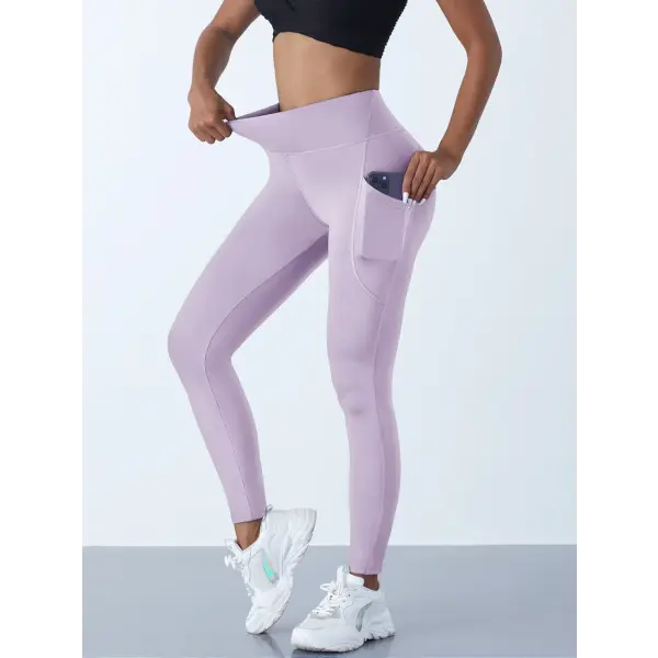 New High Waist Women’s Leggings Stretch Yoga Pants Tights With Pockets Push Up Fitness Running Sportswear Solid Color