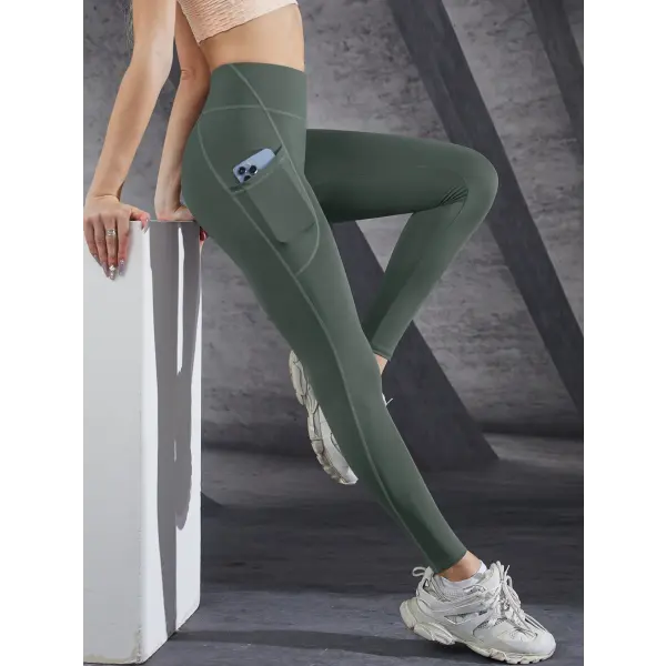 New High Waist Women’s Leggings Stretch Yoga Pants Tights With Pockets Push Up Fitness Running Sportswear Solid Color