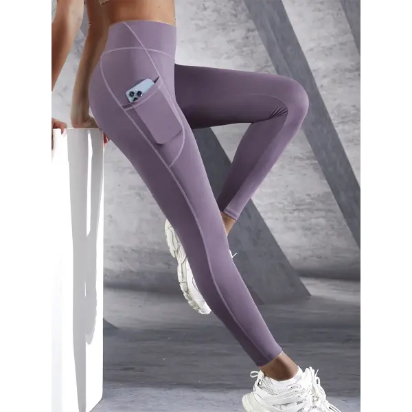 New High Waist Women’s Leggings Stretch Yoga Pants Tights With Pockets Push Up Fitness Running Sportswear Solid Color