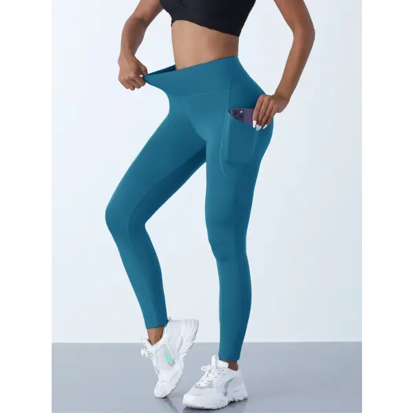 New High Waist Women’s Leggings Stretch Yoga Pants Tights With Pockets Push Up Fitness Running Sportswear Solid Color