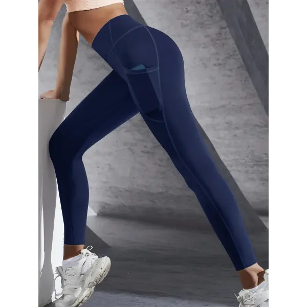 New High Waist Women’s Leggings Stretch Yoga Pants Tights With Pockets Push Up Fitness Running Sportswear Solid Color
