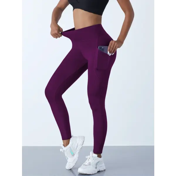 New High Waist Women’s Leggings Stretch Yoga Pants Tights With Pockets Push Up Fitness Running Sportswear Solid Color