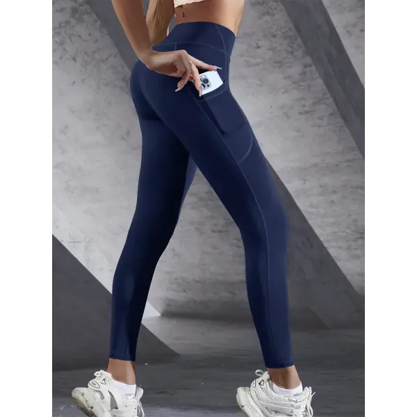 New High Waist Women’s Leggings Stretch Yoga Pants Tights With Pockets Push Up Fitness Running Sportswear Solid Color