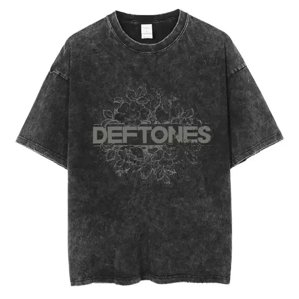 Vintage Washed Deftones Graphic T-Shirt - Y2K Hip Hop Style Nu-Metal Band Tee - Oversized Distressed Streetwear for Men