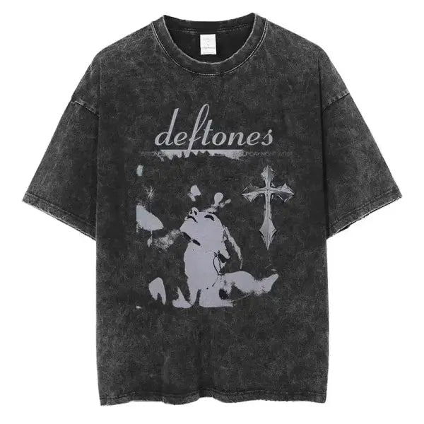 New Hip Hop Deftones Washed Short sleeved round neck Y2k Tshirt Men Clothing New in Top & Tees Mens T-Shirt Camisetas