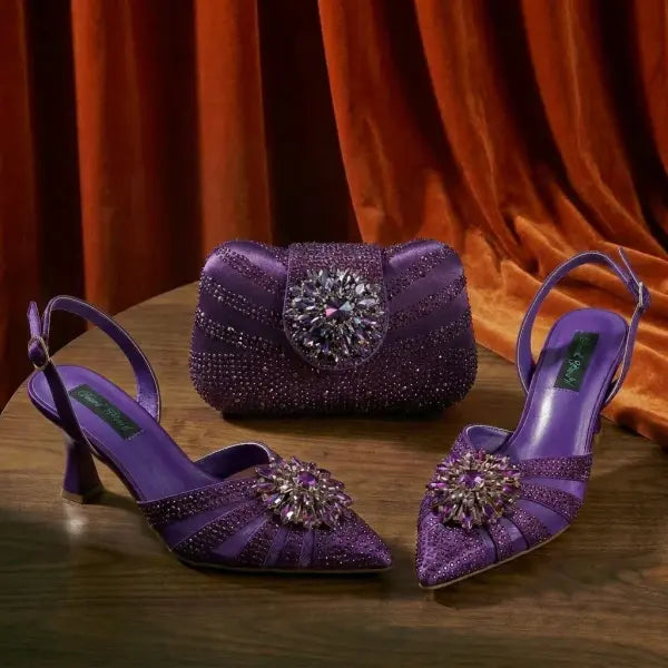 Tiny Rhinestones High Heels Women Brown Pumps Evening Wear - Purple / 38 / China Mainland