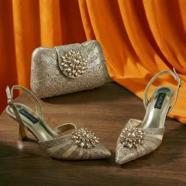 Tiny Rhinestones High Heels Women Brown Pumps Evening Wear - Gold / 39 / China Mainland