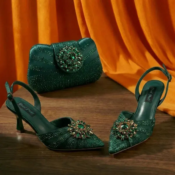 Tiny Rhinestones High Heels Women Brown Pumps Evening Wear - Olive / 38 / China Mainland