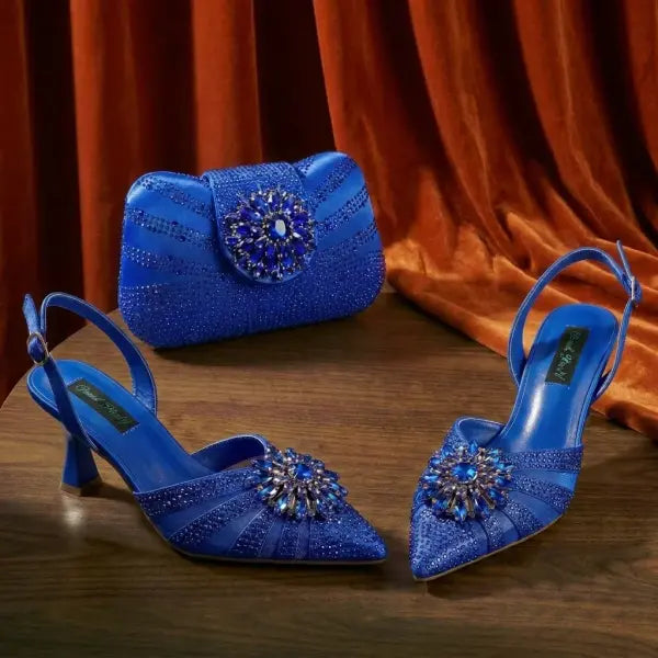Tiny Rhinestones High Heels Women Brown Pumps Evening Wear - Navy Blue / 39 / China Mainland