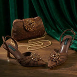 Tiny Rhinestones High Heels Women Brown Pumps Evening Wear