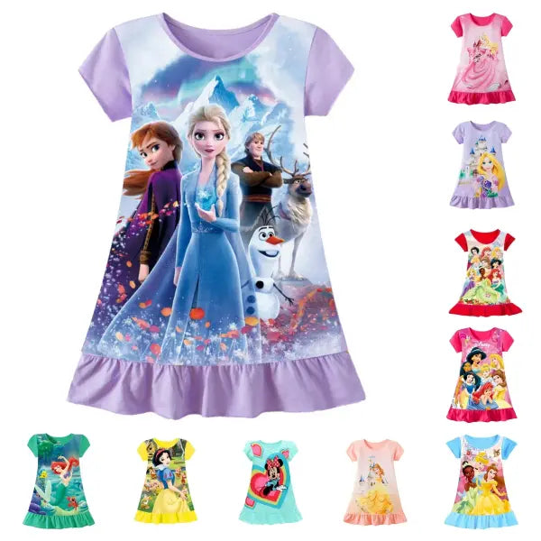 New kids Nightdress Elsa Cartoon Dress Minnie Printing Sleepwear Girls Nightgowns Children Party Dresses Pajamas Girls