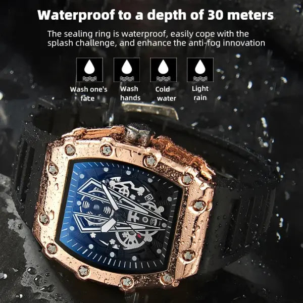 Quartz Watch Alloy Case Silicone Band Luxury Sports Waterproof