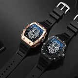Quartz Watch Alloy Case Silicone Band Luxury Sports Waterproof