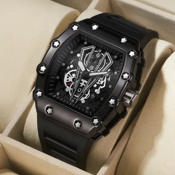 Quartz Watch Alloy Case Silicone Band Luxury Sports Waterproof