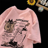 New Men Women T Shirt Pullover Oversize Korean version Cartoon Cat Group Printed T-Shirt Casual Short Sleeve Couples