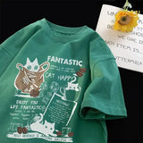 New Men Women T Shirt Pullover Oversize Korean version Cartoon Cat Group Printed T-Shirt Casual Short Sleeve Couples