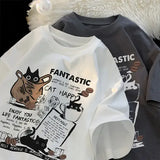 New Men Women T Shirt Pullover Oversize Korean version Cartoon Cat Group Printed T-Shirt Casual Short Sleeve Couples