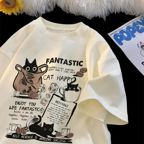New Men Women T Shirt Pullover Oversize Korean version Cartoon Cat Group Printed T-Shirt Casual Short Sleeve Couples