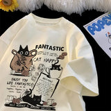 New Men Women T Shirt Pullover Oversize Korean version Cartoon Cat Group Printed T-Shirt Casual Short Sleeve Couples
