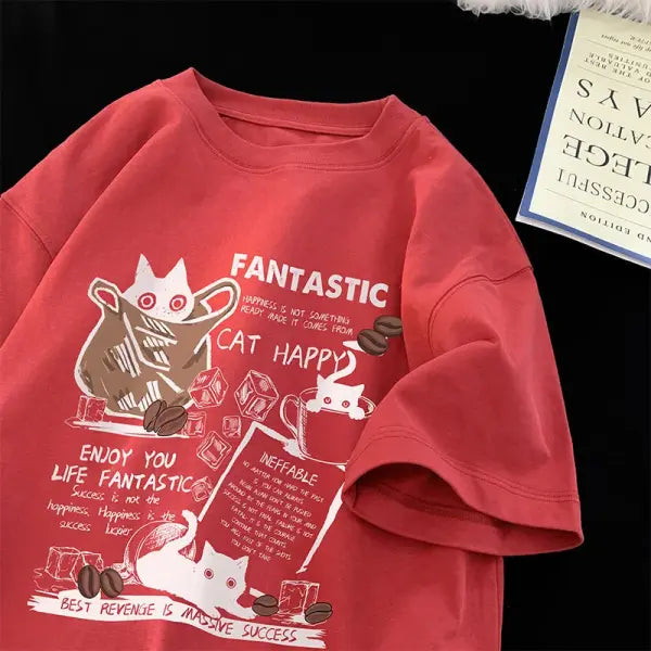 New Men Women T Shirt Pullover Oversize Korean version Cartoon Cat Group Printed T-Shirt Casual Short Sleeve Couples