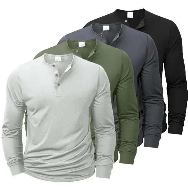 Men’s Long Sleeve Henley T-Shirt – Soft Cotton Band Collar Pullover Casual Button-Neck Basic Tee for Men