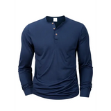 Men’s Long Sleeve Henley T-Shirt – Soft Cotton Band Collar Pullover Casual Button-Neck Basic Tee for Men - Navy Blue（