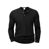 Men’s Long Sleeve Henley T-Shirt – Soft Cotton Band Collar Pullover Casual Button-Neck Basic Tee for Men - black / 3XL